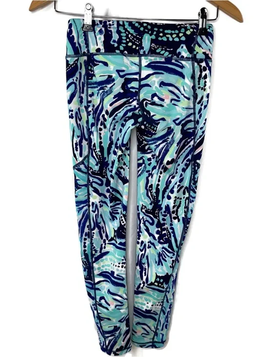 Lilly Pulitzer Blue & Aqua Swirl Print Leggings Luxletic Weekender Crash Bash - Picture 3 of 9